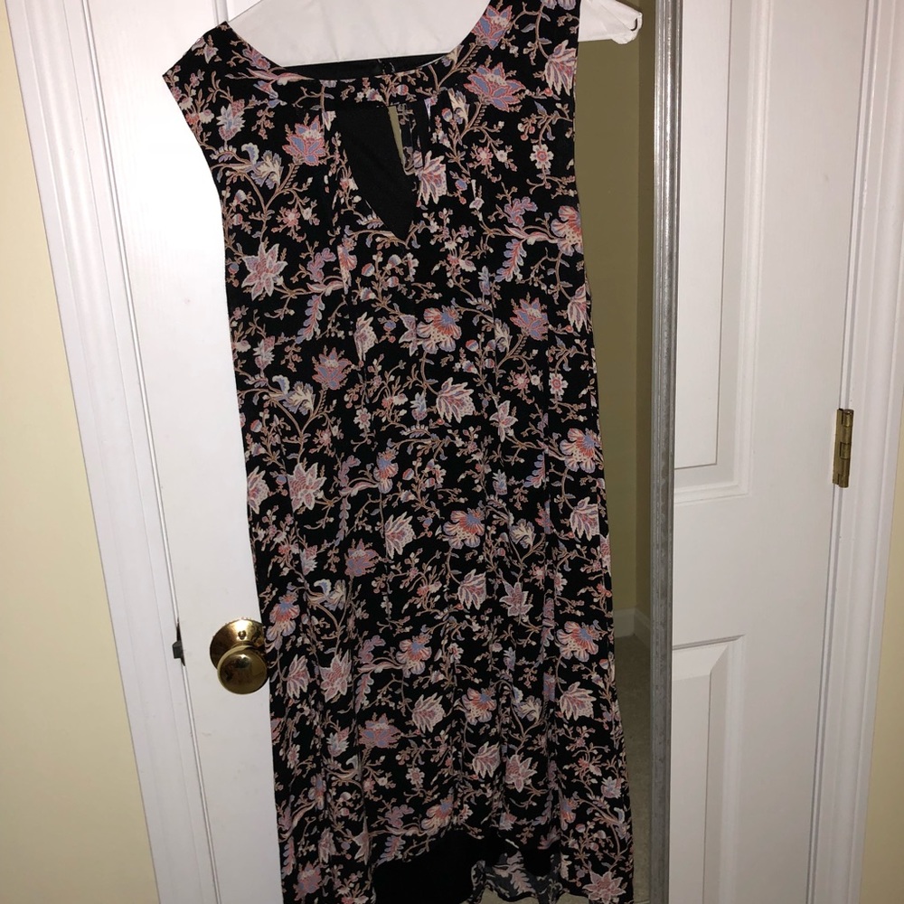 Black flower print dress with front cutout